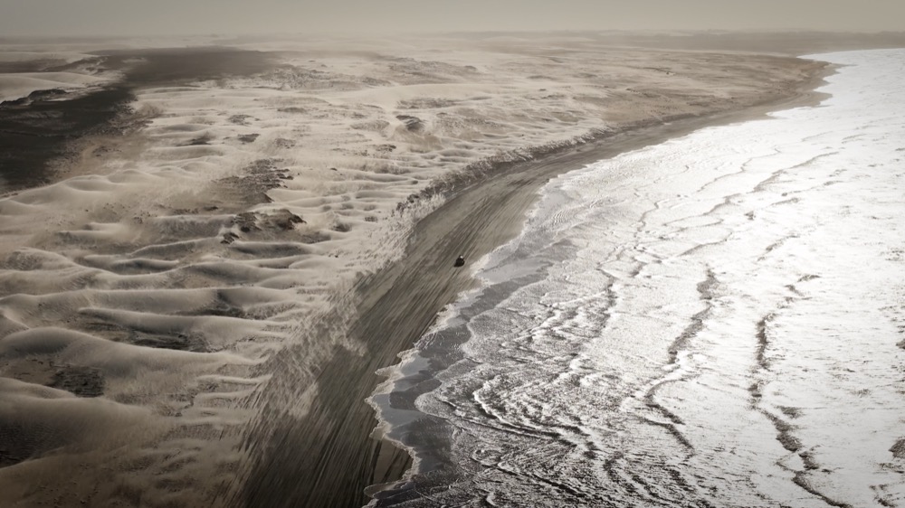 Aerial view of the Tatajuba dunes meeting the sea